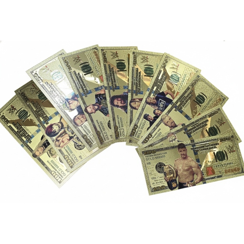 WWE Gold Foil $100 Novelty Bills Mixed Lot of 10